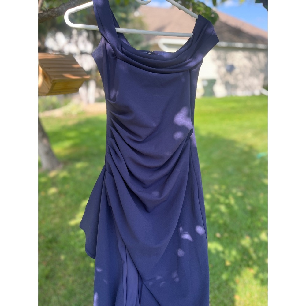 Babyboo Navy Blue Ruched Off Shoulder Draped Maxi Dress Small
